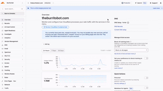 Animated walkthrough of enabling Precursor in the Cloudflare dashboard